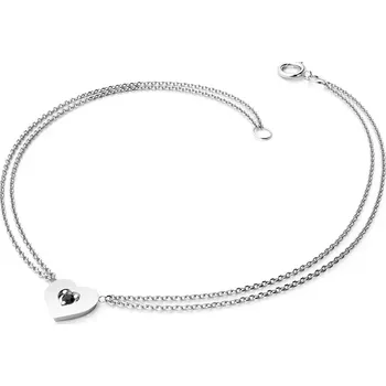 Šperk Dámský náramek bílé zlato 585/1000 přírodní diamant srdce a černý 10874-NR02-B-Black délka 17 cm