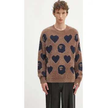Dámský svetr Svetr z vlněné směsi A Bathing Ape I love bape monogram hnědá barva, 1K80220006, ONE SIZE, 88X