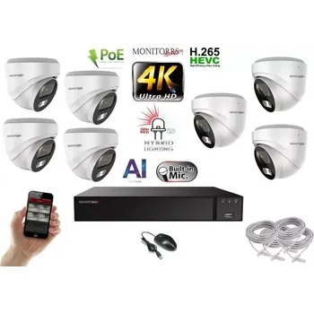Kompletní kamerový systém Monitorrs Security AI Hybrid Light IP 7 kamerový set 8 Mpix WDome (6481K7) (Monitorrs Security)