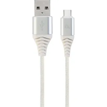 Počítač GEMBIRD CABLEXPERT Kabel USB 2.0 AM na Type-C kabel (AM/CM), 2m, opletený, bílo-strříbrný, blister, PREMIUM QUALITY CC-USB2B-AMCM-2M-BW2