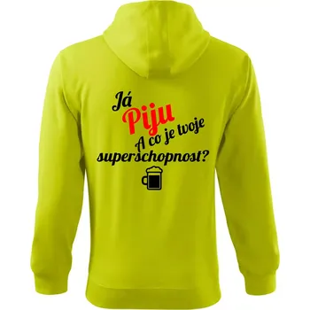 Pánská mikina Já piju - tvoje superschopnost? šikmý nápis - Mikina s kapucí na zip trendy zipper - M ( Limetková )