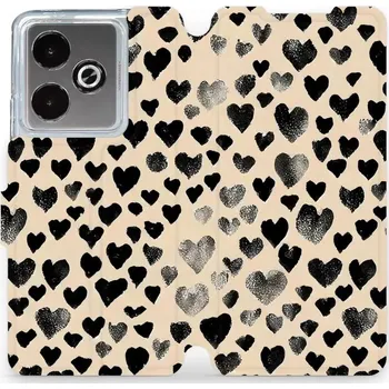 Pouzdro na mobilní telefon Flipové pouzdro Mobiwear - Realme GT 7T - VA51S Černá srdíčka (Knížkové flip pouzdro, obal, kryt na mobil Realme GT 7T - VA51S Černá srdíčka, materiál Umělá kůže + TPU - ochrana 360°, stojánek, silikonová vanička, magnetické zavírání)