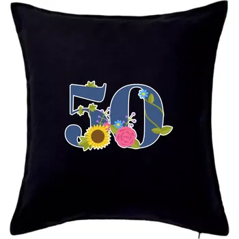 Polštář Květinové číslo kreslené - 50 - Polštář 50x50 - 50x50 - Pouze potah ( Černá )