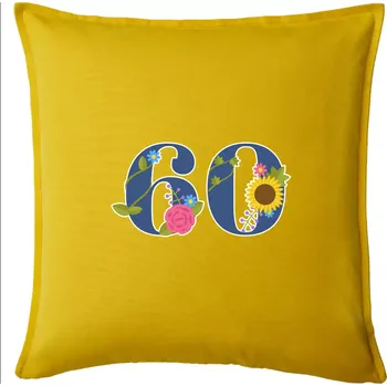 Polštář Květinové číslo kreslené - 60 - Polštář 50x50 - 50x50 - Pouze potah ( Žlutá )