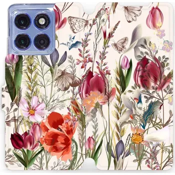 Pouzdro na mobilní telefon Flipové pouzdro Mobiwear - Motorola Edge 60 Pro - MP01S Rozkvetlá louka (Knížkové flip pouzdro, obal, kryt na mobil Motorola Edge 60 Pro - MP01S Rozkvetlá louka, materiál Umělá kůže + TPU - ochrana 360°, stojánek, silikonová vanička, magnetické zavírání)