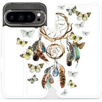 Pouzdro na mobilní telefon Flipové pouzdro Mobiwear - Google Pixel 9 Pro - M001P Lapač a motýlci (Knížkové flip pouzdro, obal, kryt na mobil Google Pixel 9 Pro - M001P Lapač a motýlci, materiál Umělá kůže + TPU - ochrana 360°, stojánek, silikonová vanička, magnetické zavírání)