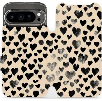 Pouzdro na mobilní telefon Flipové pouzdro Mobiwear - Google Pixel 9 Pro - VA51S Černá srdíčka (Knížkové flip pouzdro, obal, kryt na mobil Google Pixel 9 Pro - VA51S Černá srdíčka, materiál Umělá kůže + TPU - ochrana 360°, stojánek, silikonová vanička, magnetické zavírání)