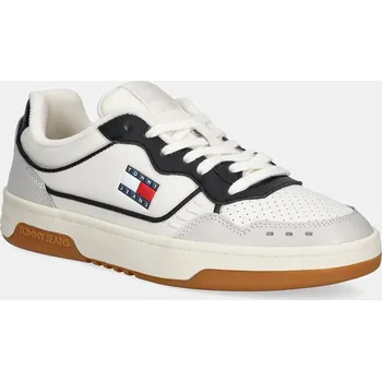 Pánské tenisky Kožené tenisky Tommy Jeans TJM CUPSOLE ELEVATED LEATHER pánské, bílá barva, EM0EM01585 00X, EUR 45