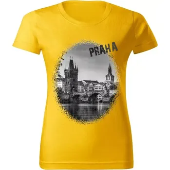 Dámské tričko Dámské tričko s městem Praha Karlův most žluté XL (Dámské tričko s městem , Karlův most , Praha )