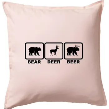 Polštář Bear - Deer - Beer - Polštář 50x50 - 50x50 - Včetně výplně ( Světle růžová )