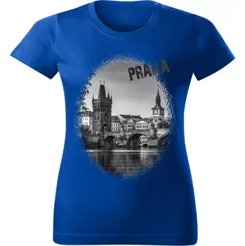 Dámské tričko Dámské tričko s městem Praha Karlův most královsky modré S (Dámské tričko s městem , Karlův most , Praha )