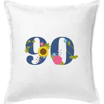 Polštář Květinové číslo kreslené - 90 - Polštář 50x50 - 50x50 - Pouze potah ( Bílá )