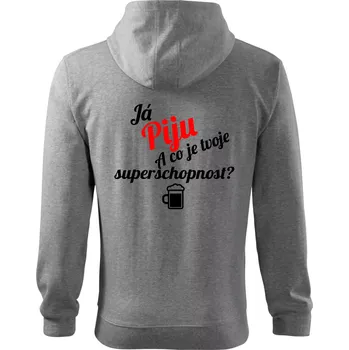 Pánská mikina Já piju - tvoje superschopnost? šikmý nápis - Mikina s kapucí na zip trendy zipper - S ( Tmavě šedý melír )