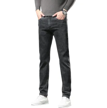 Pánské džíny Pánské zimní úzké fleecové džíny Rovné elastické rifle s fleecovou podšívkou Teplé plyšové kalhoty do chladného počasí Stylové džíny šedá 34
