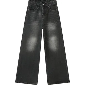 Pánské džíny Pánské rovné džíny s kovovým kroužkem Sepraný vzhled Široké nohavice Dlouhé kalhoty Ležérní streetwear Stylové jeansy černá S