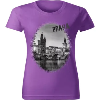 Dámské tričko Dámské tričko s městem Praha Karlův most fialové XXL (Dámské tričko s městem , Karlův most , Praha )