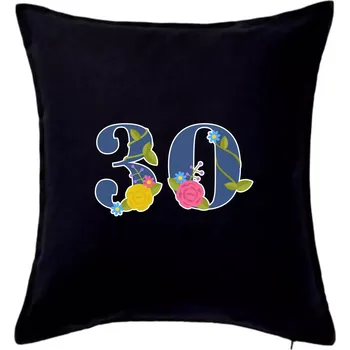 Polštář Květinové číslo kreslené - 30 - Polštář 50x50 - 50x50 - Pouze potah ( Černá )