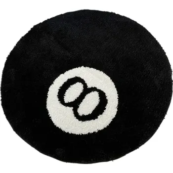 Koberec Kulatý koberec 60 x 60 cm Design kulečníková koule 8 Černý podlahový koberec Protiskluzová měkká podložka Pohodlný koberec do interiéru