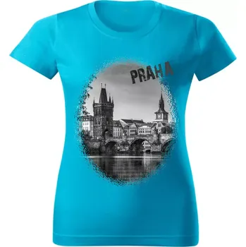 Dámské tričko Dámské tričko s městem Praha Karlův most tyrkysové M (Dámské tričko s městem , Karlův most , Praha )