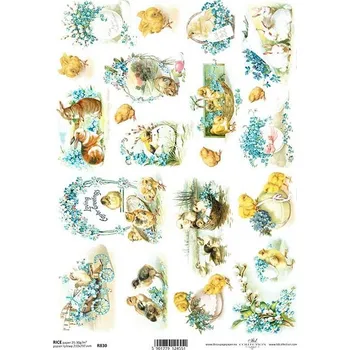 Umělecký papír Itd. Collection Rýžový papír Kuřátka králíčci a pomněnky A4