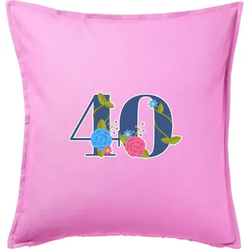 Polštář Květinové číslo kreslené - 40 - Polštář 50x50 - 50x50 - Pouze potah ( Růžová )