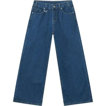 Pánské džíny Pánské rovné džíny s kovovým kroužkem Široké dlouhé nohavice Ležérní styl Streetwear jeansy Pohodlné pánské kalhoty z denimu modrá M