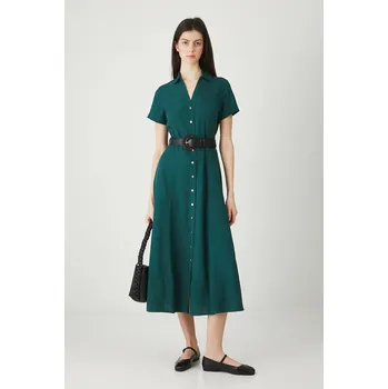Dámské šaty Šaty s příměsí lnu Medicine zelená barva, midi RW25-SUD104 79X, vel. XS