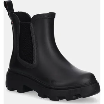 Dámské holínky Holínky Tommy Hilfiger RUBBER FLAG CLEATED RAINBOOT FW0FW08637 černá 99X, EUR 37