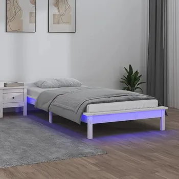 Postel vidaXL Rám postele s LED 75 x 190 cm Small Single masivní dřevo [820634] Barva: Bílá