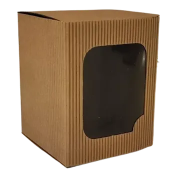Krabička na výslužku Krabička papírová přírodní s průhledným okénkem 13x13x16,5 cm
