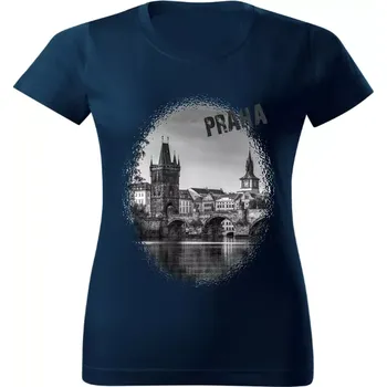 Dámské tričko Dámské tričko s městem Praha Karlův most navy modré XL (Dámské tričko s městem , Karlův most , Praha )