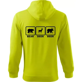 Pánská mikina Bear - Deer - Beer - Mikina s kapucí na zip trendy zipper - L ( Limetková )