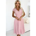 Růžové šifónové šaty s krajkovým výstřihem ALEXIS 381-6 Velikost: S