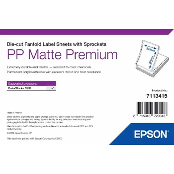 EPSON POKLADNÍ SYSTÉMY PP Matte Label Premium, 203mm x 305mm, 500 Labels 7113415