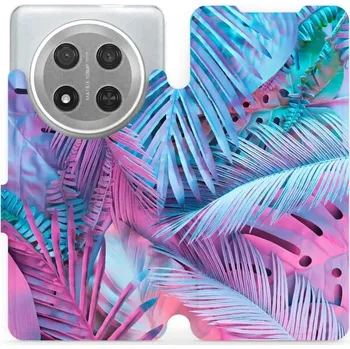 Pouzdro na mobilní telefon Flipové pouzdro Mobiwear - Honor Magic7 Lite 5G - MG10S Fialové a modré listy (Knížkové flip pouzdro, obal, kryt na mobil Honor Magic7 Lite 5G - MG10S Fialové a modré listy, materiál Umělá kůže + TPU - ochrana 360°, stojánek, silikonová vanička, magnetick