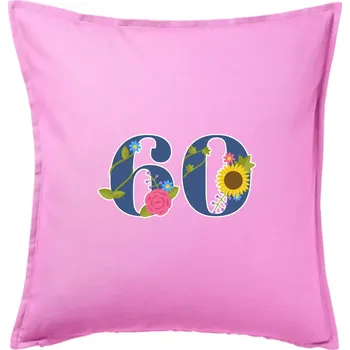Polštář Květinové číslo kreslené - 60 - Polštář 50x50 - 50x50 - Pouze potah ( Růžová )