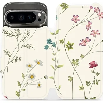 Pouzdro na mobilní telefon Flipové pouzdro Mobiwear - Google Pixel 9 Pro - MD03S Tenké rostlinky s květy (Knížkové flip pouzdro, obal, kryt na mobil Google Pixel 9 Pro - MD03S Tenké rostlinky s květy, materiál Umělá kůže + TPU - ochrana 360°, stojánek, silikonová vanička, magnetick