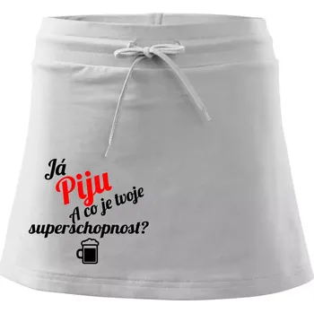 Dámská sukně Já piju - tvoje superschopnost? šikmý nápis - Sportovní sukně - two in one - S ( Bílá )