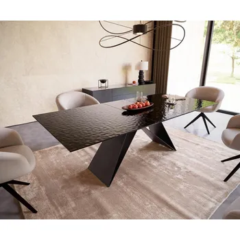 Jídelní stůl Jídelní stůl Edge 180-220x100 reliéfní sklo kouřové černé 3D design