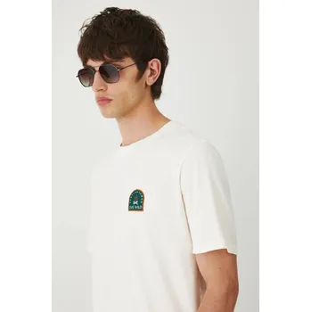 Pánské tričko Bavlněné tričko Medicine pánské, béžová barva, s aplikací RW25.TSM208 01X, vel. M