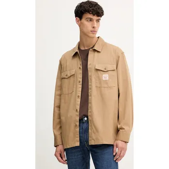Pánská košile Bavlněná košile Levi's pánská, hnědá barva, relaxed, 003O2 82X, vel. L