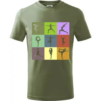 Yoga abeceda - Tričko dětské bavlněné - 146 cm/10 let ( Khaki )