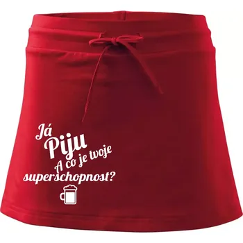 Dámská sukně Já piju - tvoje superschopnost? šikmý nápis - Sportovní sukně - two in one - S ( Červená )