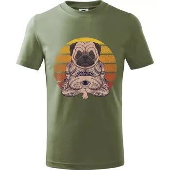Chlapecké tričko Yoga meditace - pug - Tričko dětské bavlněné - 158 cm/12 let ( Khaki )