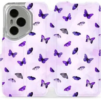 Pouzdro na mobilní telefon Flipové pouzdro Mobiwear - Honor 400 Pro - VP76S Fialoví motýlci (Knížkové flip pouzdro, obal, kryt na mobil Honor 400 Pro - VP76S Fialoví motýlci, materiál Umělá kůže + TPU - ochrana 360°, stojánek, silikonová vanička, magnetické zavírání)