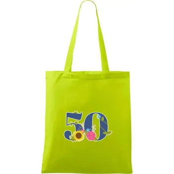 Květinové číslo kreslené - 50 - Taška bavlněná - 42 x 38 cm ( Limetková )