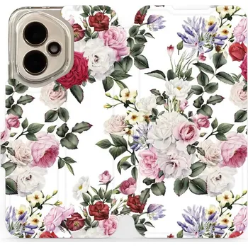 Pouzdro na mobilní telefon Flipové pouzdro Mobiwear - Honor 400 - MD01S Růže na bílé (Knížkové flip pouzdro, obal, kryt na mobil Honor 400 - MD01S Růže na bílé, materiál Umělá kůže + TPU - ochrana 360°, stojánek, silikonová vanička, magnetické zavírání)