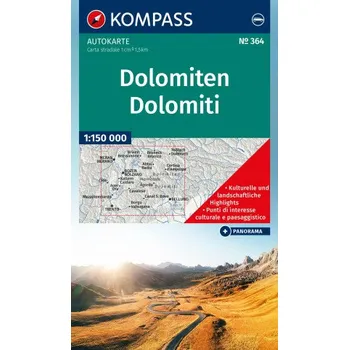 KOMPASS Auto- und Panoramakarte Dolomiten / Dolomiti / Dolomites 1:150.000 (IT)