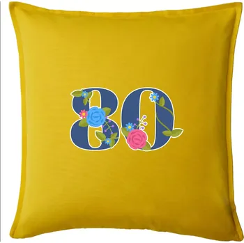 Polštář Květinové číslo kreslené - 80 - Polštář 50x50 - 50x50 - Pouze potah ( Žlutá )