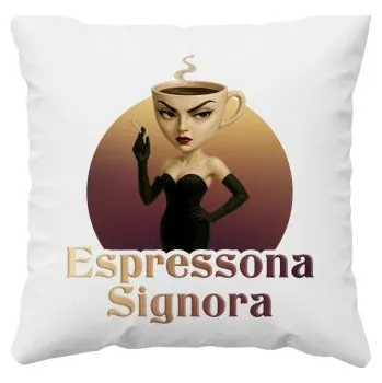 Žertovný předmět Espressona Signora - Italian Brainrot - žena s kávou - polštář s potiskem- Tričkový.cz